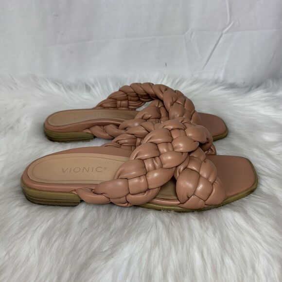 Vionic Kalina Women's Slide Braided Macaroon Leather Sandals Sz 8.5 - Picture 3 of 7